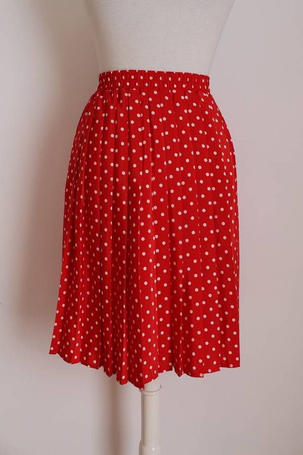VINTAGE POLKA DOT RED WHITE PLEATED SKIRT - SIZE 14