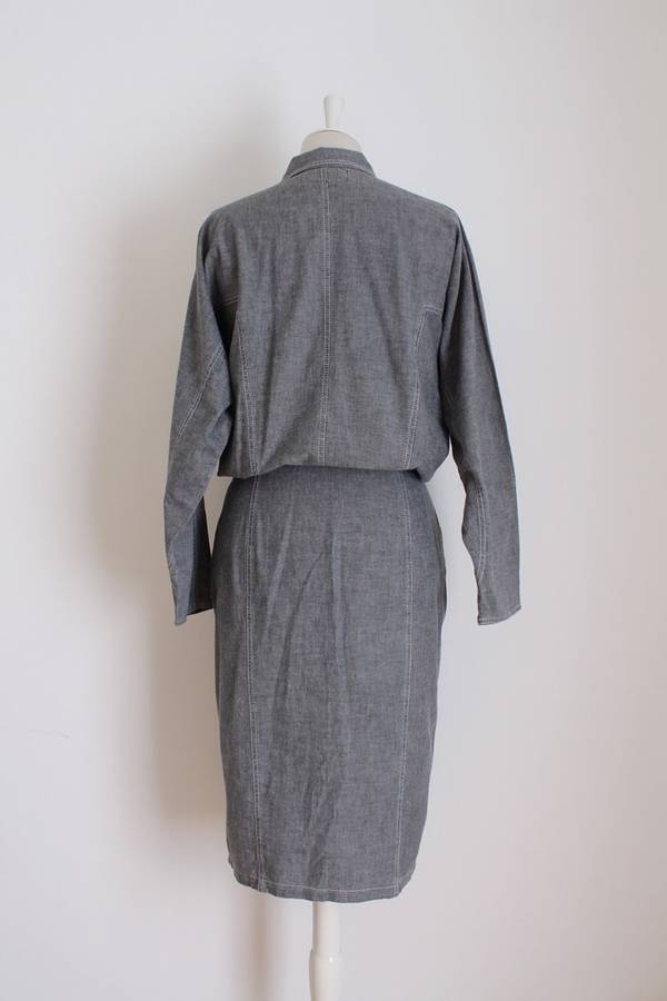 VINTAGE ZIPPER DETAIL GREY FITTED DRESS - SIZE 12