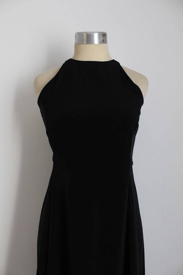 VINTAGE BLACK SLEEVELESS TIE BACK MAXI DRESS - SIZE 10