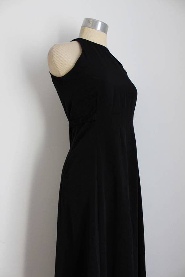 VINTAGE BLACK SLEEVELESS TIE BACK MAXI DRESS - SIZE 10