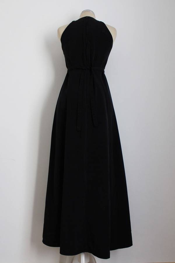 VINTAGE BLACK SLEEVELESS TIE BACK MAXI DRESS - SIZE 10