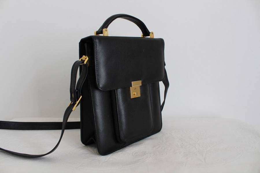GENUINE LEATHER BLACK SATCHEL MESSENGER SLING BAG HANDBAG