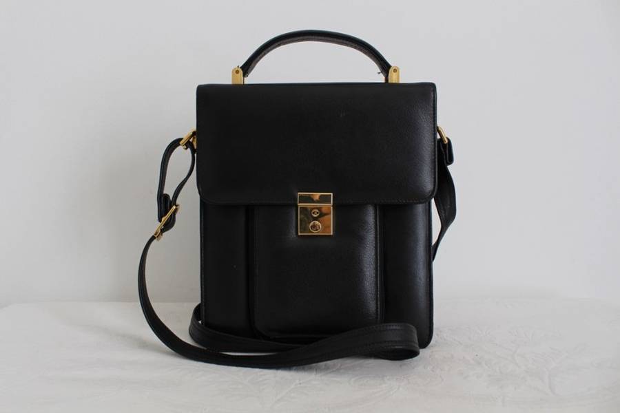 GENUINE LEATHER BLACK SATCHEL MESSENGER SLING BAG HANDBAG