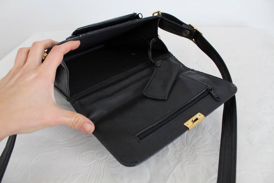 GENUINE LEATHER BLACK SATCHEL MESSENGER SLING BAG HANDBAG