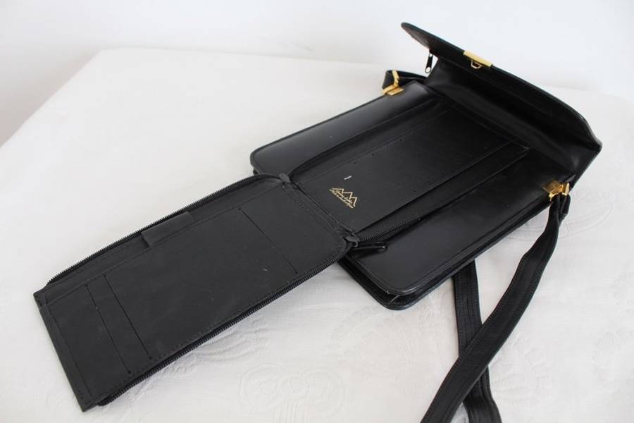 GENUINE LEATHER BLACK SATCHEL MESSENGER SLING BAG HANDBAG
