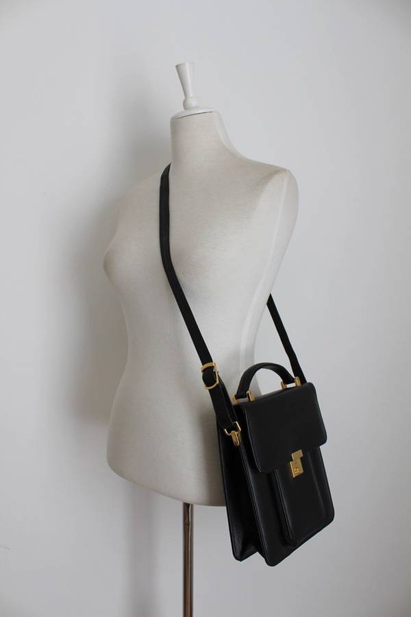 GENUINE LEATHER BLACK SATCHEL MESSENGER SLING BAG HANDBAG