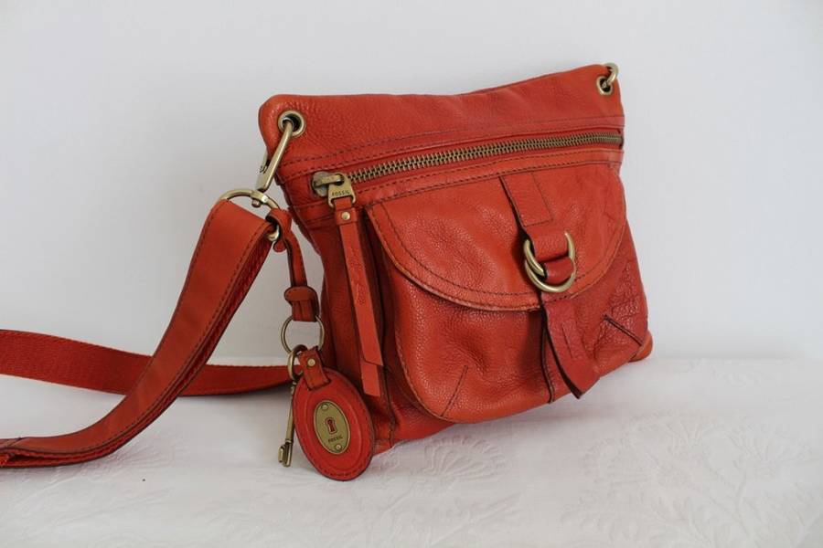 BRAND NEW *FOSSIL* GENUINE LEATHER ORANGE SLING VINTAGE STYLE BAG HANDBAG