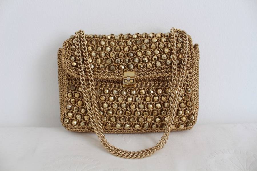 VINTAGE GOLD BEADED CHAIN HANDBAG BAG
