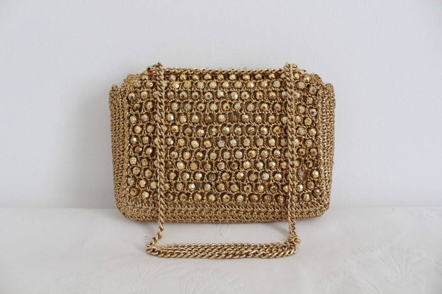 VINTAGE GOLD BEADED CHAIN HANDBAG BAG