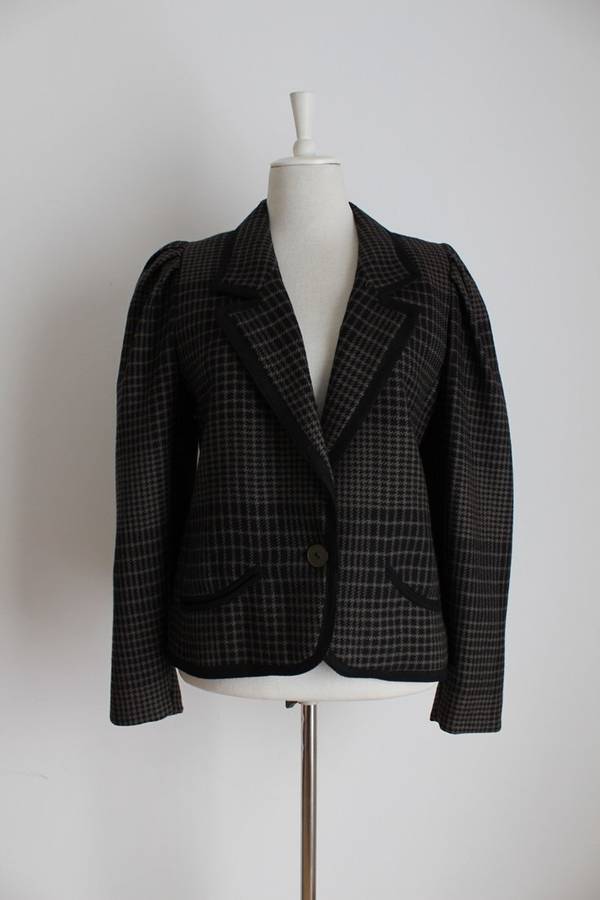 *LOUIS FERAUD* DESIGNER VINTAGE HOUNDSTOOTH BLACK JACKET - SIZE 14