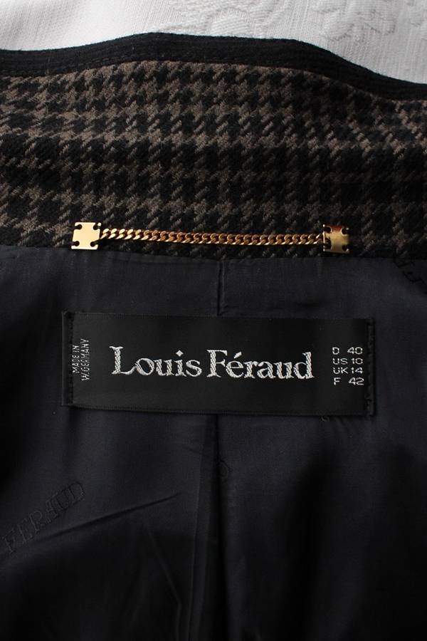 *LOUIS FERAUD* DESIGNER VINTAGE HOUNDSTOOTH BLACK JACKET - SIZE 14