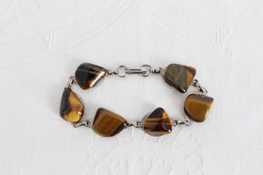 GENUINE TIGERS EYE VINTAGE BROWN STONE BRACELET BANGLE