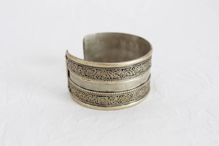 VINTAGE FILIGREE SILVER CUFF BRACELET BANGLE