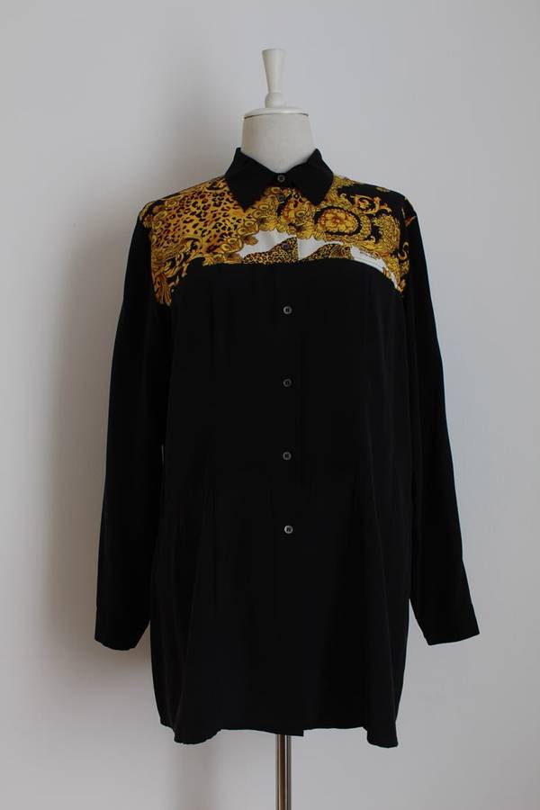 *OTTO KERN* VINTAGE DESIGNER SILK BLACK LEOPARD PRINT BLOUSE SHIRT - SIZE 14
