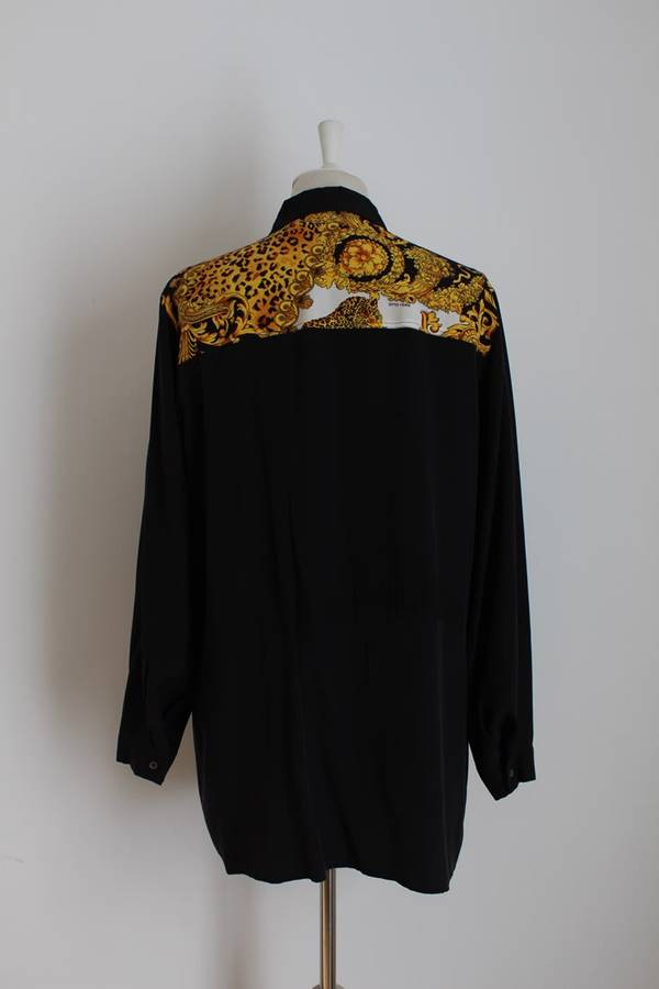 *OTTO KERN* VINTAGE DESIGNER SILK BLACK LEOPARD PRINT BLOUSE SHIRT - SIZE 14