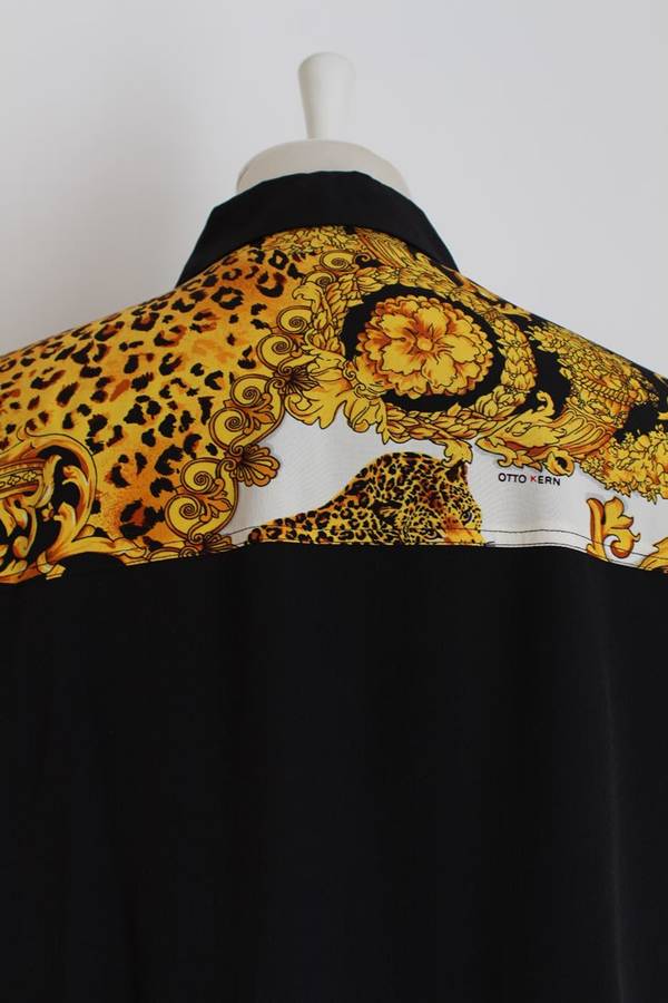 *OTTO KERN* VINTAGE DESIGNER SILK BLACK LEOPARD PRINT BLOUSE SHIRT - SIZE 14