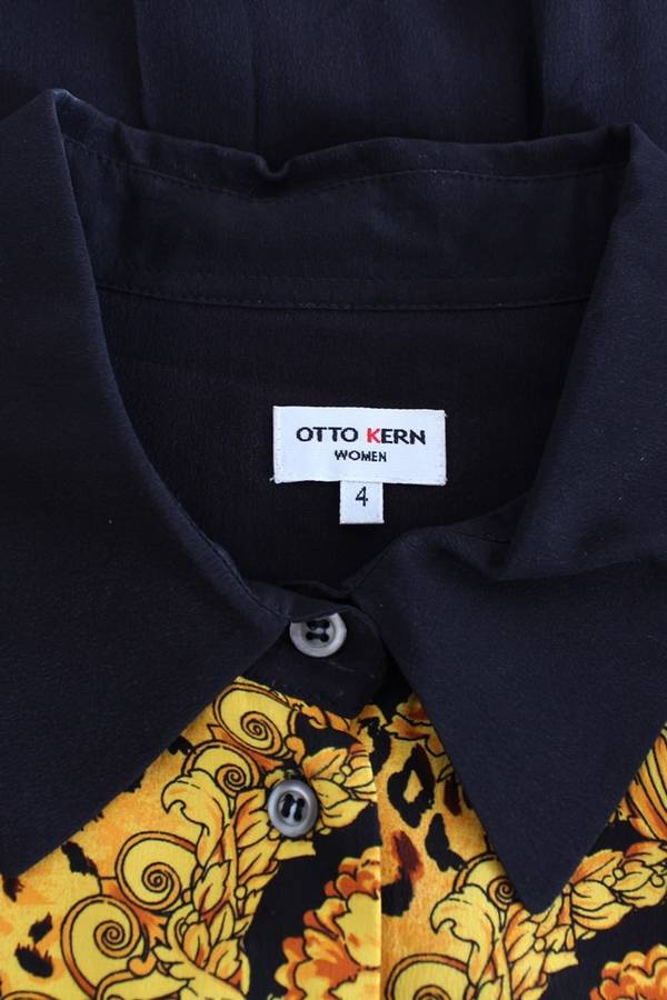 *OTTO KERN* VINTAGE DESIGNER SILK BLACK LEOPARD PRINT BLOUSE SHIRT - SIZE 14