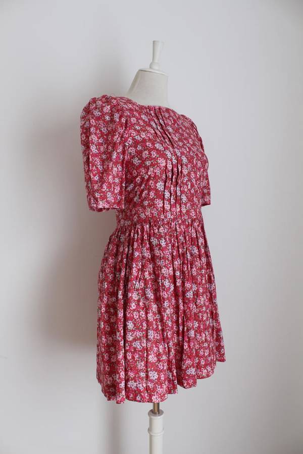 *LAURA ASHLEY* DESIGNER VINTAGE RED FLORAL PRINT COTTON DRESS - SIZE 10