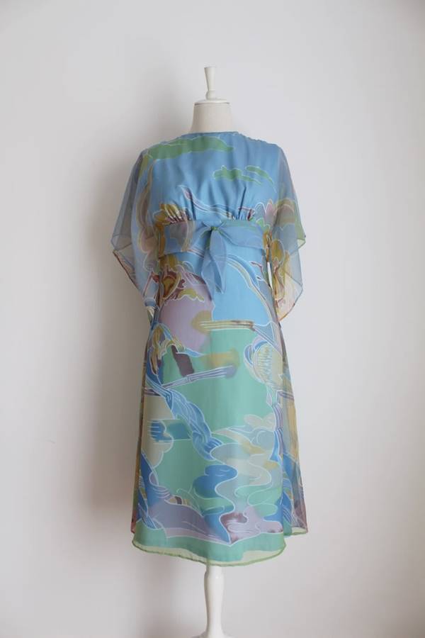 VINTAGE BLUE PRINTED SHIFT COCKTAIL DRESS - SIZE 10