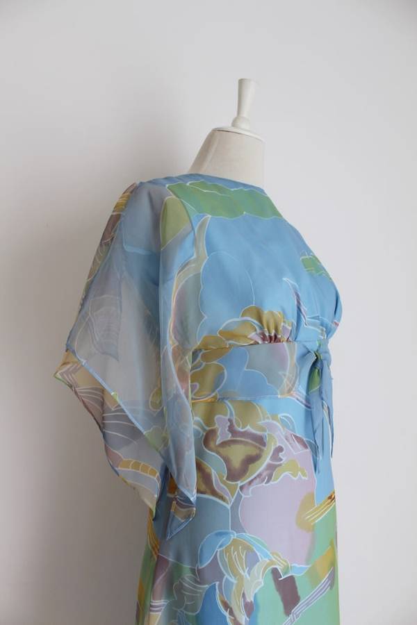 VINTAGE BLUE PRINTED SHIFT COCKTAIL DRESS - SIZE 10