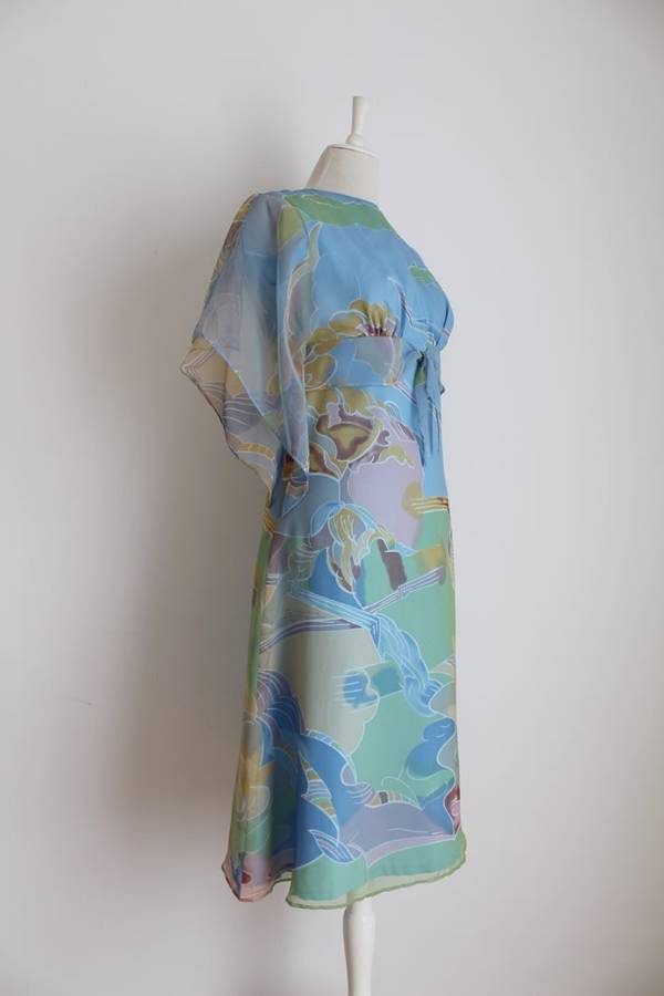 VINTAGE BLUE PRINTED SHIFT COCKTAIL DRESS - SIZE 10