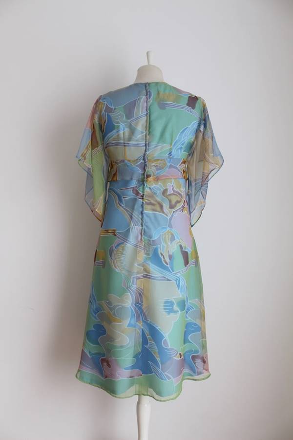 VINTAGE BLUE PRINTED SHIFT COCKTAIL DRESS - SIZE 10
