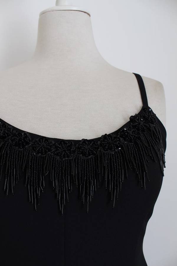VINTAGE BEADED NECKLINE BLACK COCKTAIL EVENING DRESS - SIZE 10