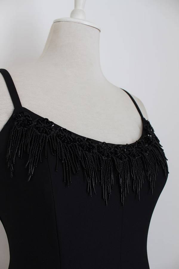 VINTAGE BEADED NECKLINE BLACK COCKTAIL EVENING DRESS - SIZE 10