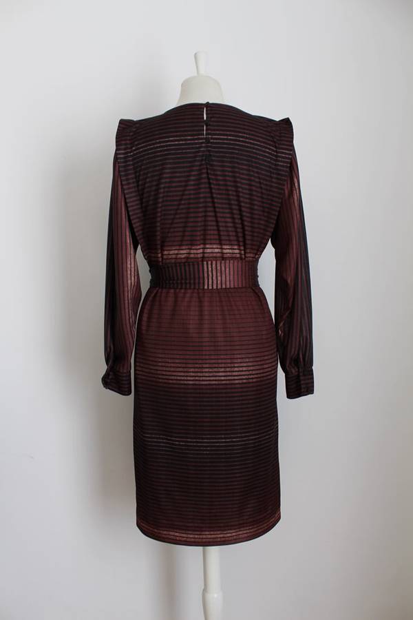 VINTAGE OMBRE BROWN STRIPED PRINT TIE WAIST DRESS - SIZE 10