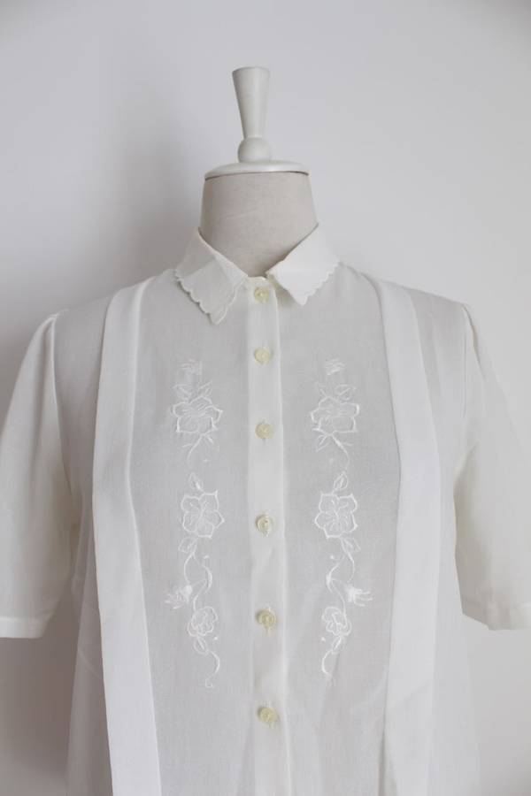 VINTAGE EMBROIDERED FLORAL PLEATED BLOUSE SHIRT TOP - SIZE 12