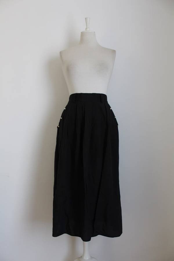 VINTAGE BLACK PLEATED HIGH WAIST SKIRT - SIZE 14