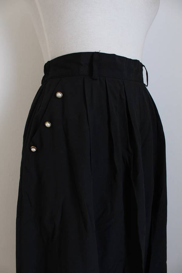 VINTAGE BLACK PLEATED HIGH WAIST SKIRT - SIZE 14