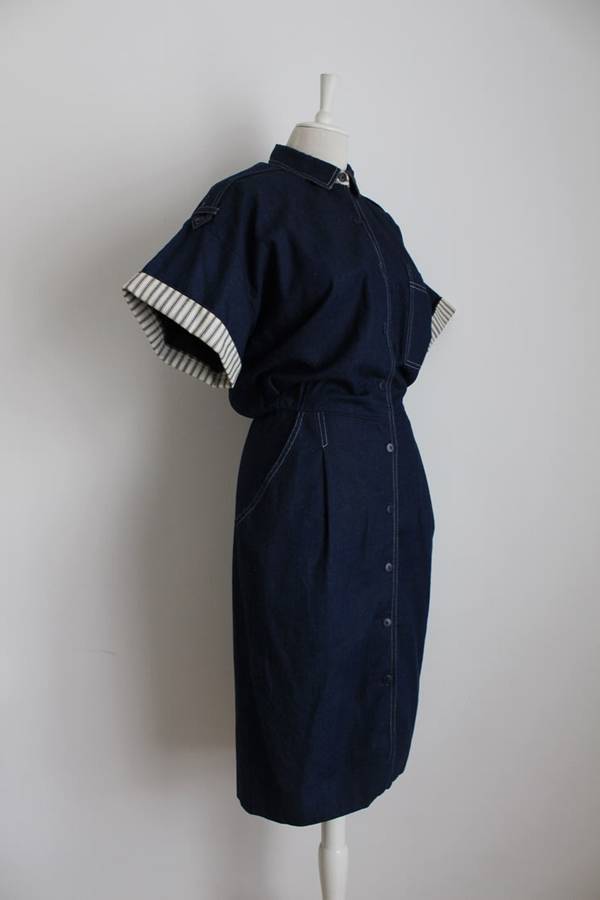 VINTAGE DARK BLUE DENIM JEAN BUTTON DOWN SHIRT DRESS - SIZE 12