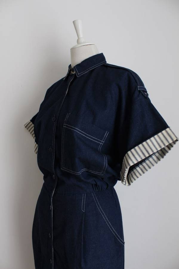 VINTAGE DARK BLUE DENIM JEAN BUTTON DOWN SHIRT DRESS - SIZE 12