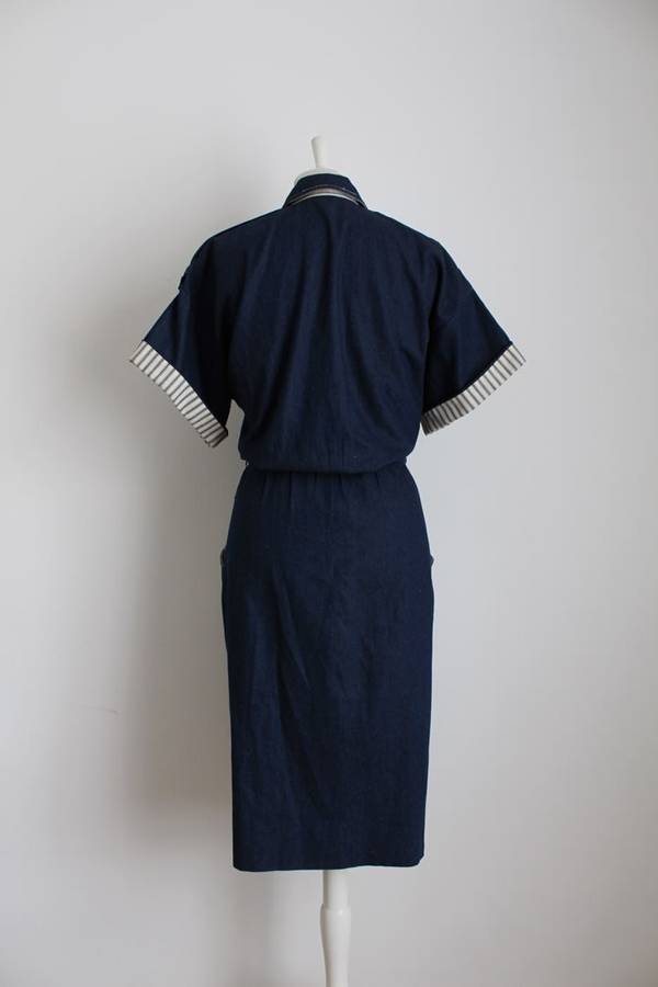 VINTAGE DARK BLUE DENIM JEAN BUTTON DOWN SHIRT DRESS - SIZE 12