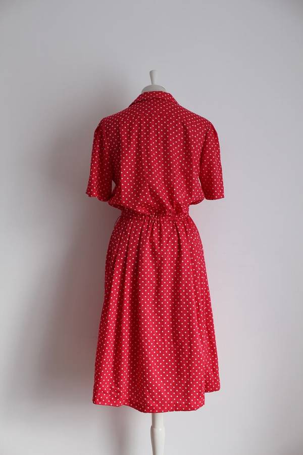 VINTAGE POLKA DOT PRINT HOT PINK WHITE DAY DRESS - SIZE 12