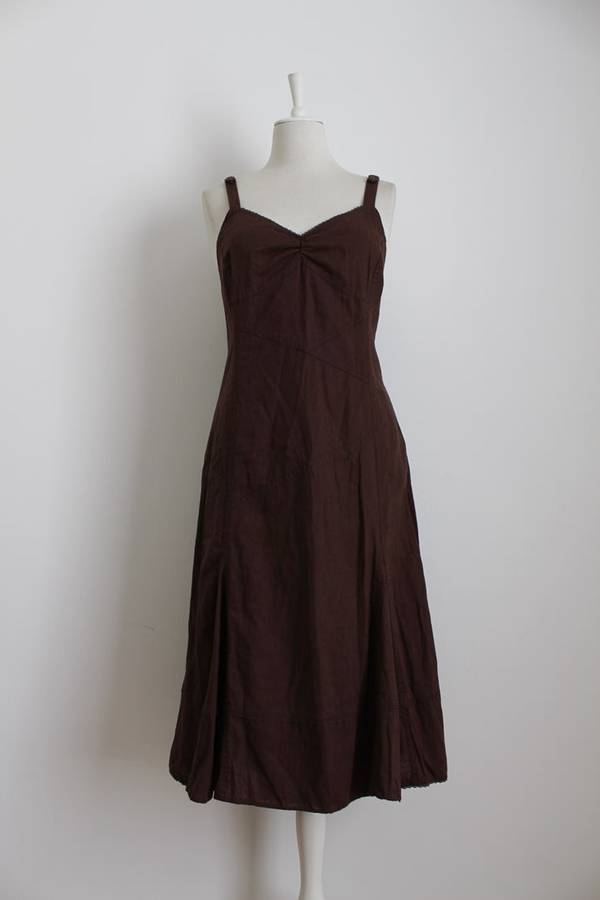 *ESPRIT* DESIGNER LINEN COTTON BROWN DAY DRESS - SIZE 14