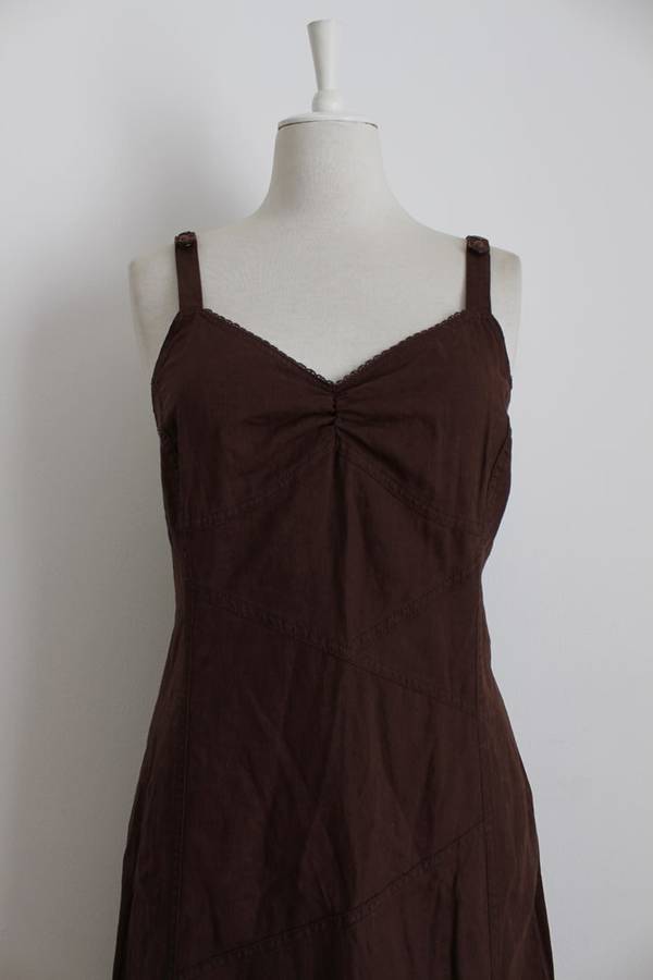 *ESPRIT* DESIGNER LINEN COTTON BROWN DAY DRESS - SIZE 14