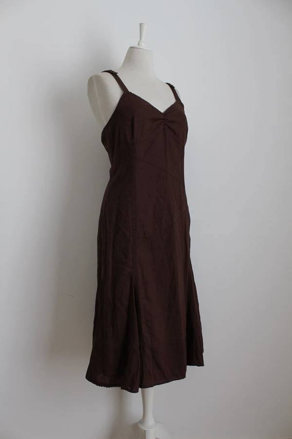 *ESPRIT* DESIGNER LINEN COTTON BROWN DAY DRESS - SIZE 14