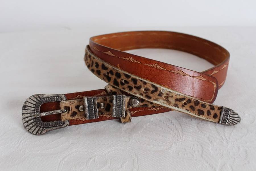 VINTAGE GENUINE LEATHER LEOPARD PRINT WESTERN BELT