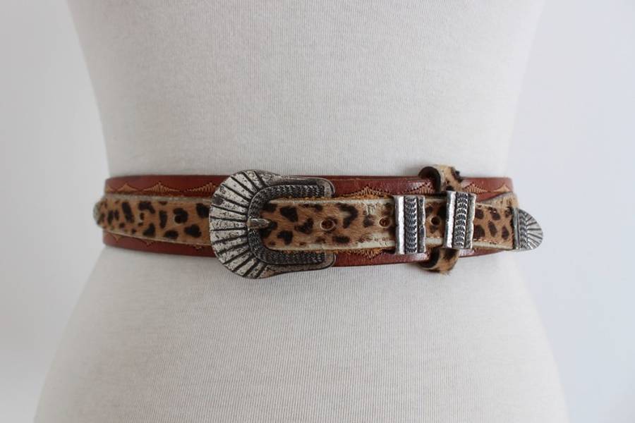 VINTAGE GENUINE LEATHER LEOPARD PRINT WESTERN BELT