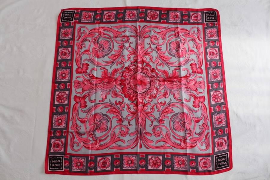MOO ROO 100% SILK VINTAGE FLORAL PINK GREY SCARF
