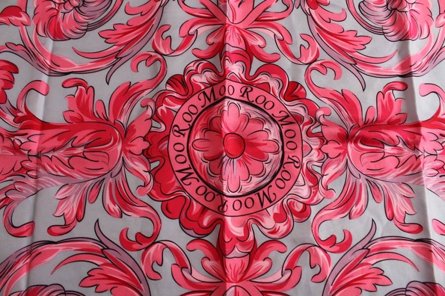 MOO ROO 100% SILK VINTAGE FLORAL PINK GREY SCARF