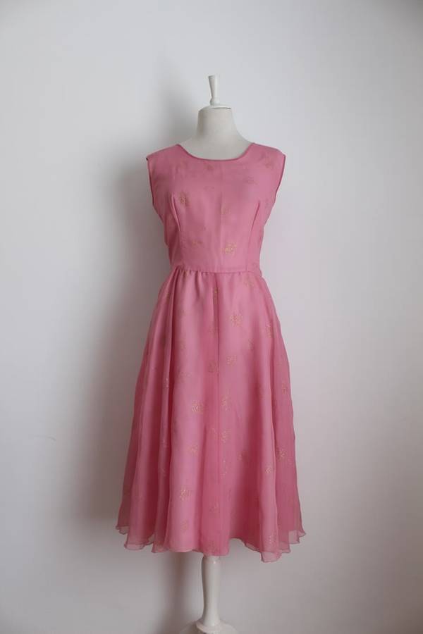 VINTAGE TWO PIECE PINK GOLD DRESS TIE WAIST TOP - SIZE 12