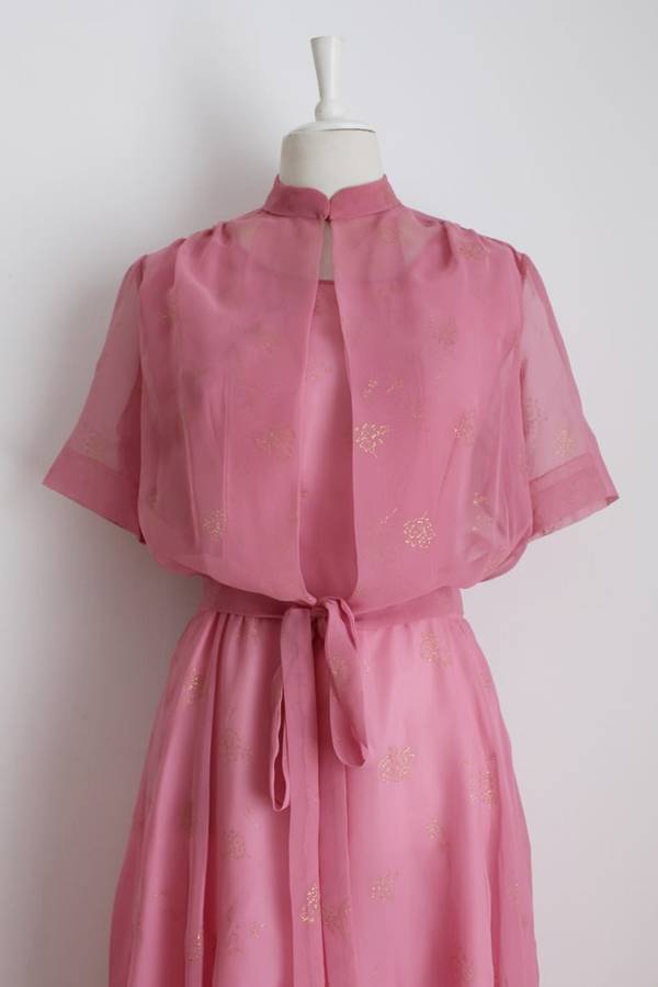 VINTAGE TWO PIECE PINK GOLD DRESS TIE WAIST TOP - SIZE 12