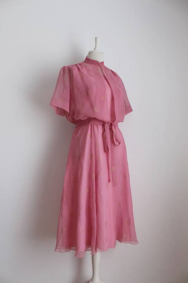 VINTAGE TWO PIECE PINK GOLD DRESS TIE WAIST TOP - SIZE 12