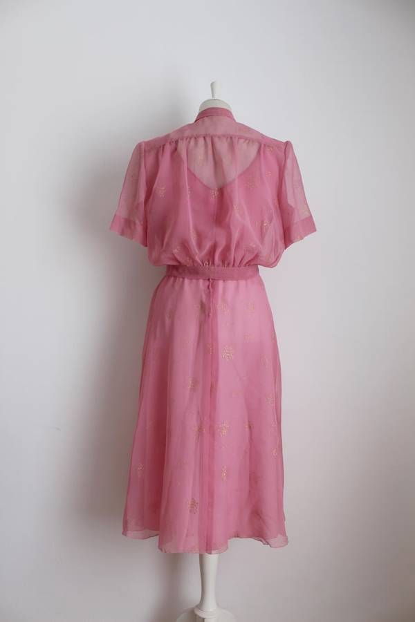 VINTAGE TWO PIECE PINK GOLD DRESS TIE WAIST TOP - SIZE 12