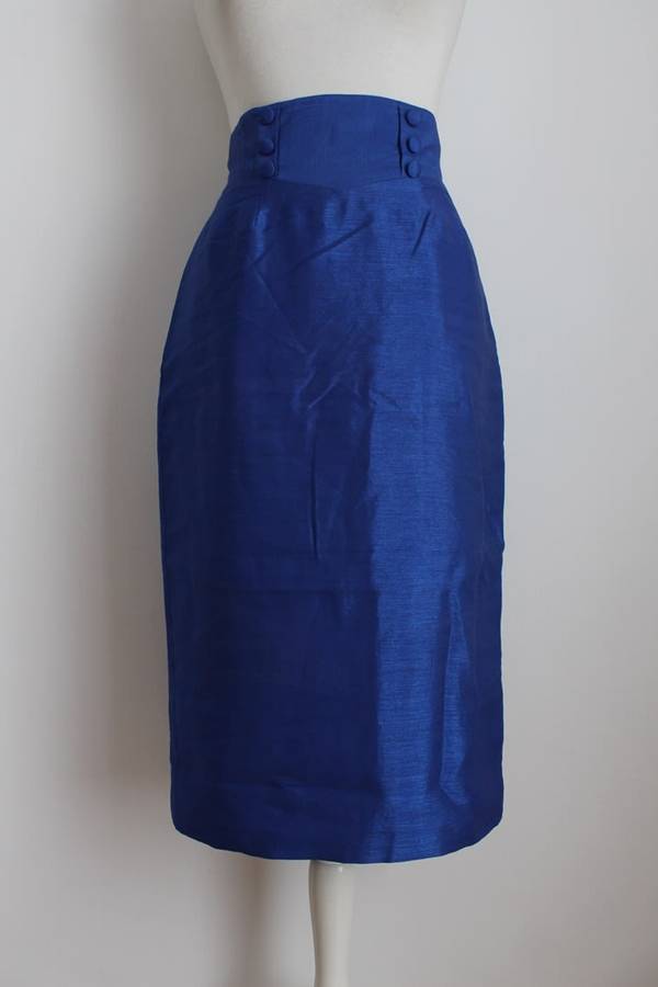 VINTAGE BLUE HIGH WAIST DOUBLE BREASTED PENCIL SKIRT - SIZE 10