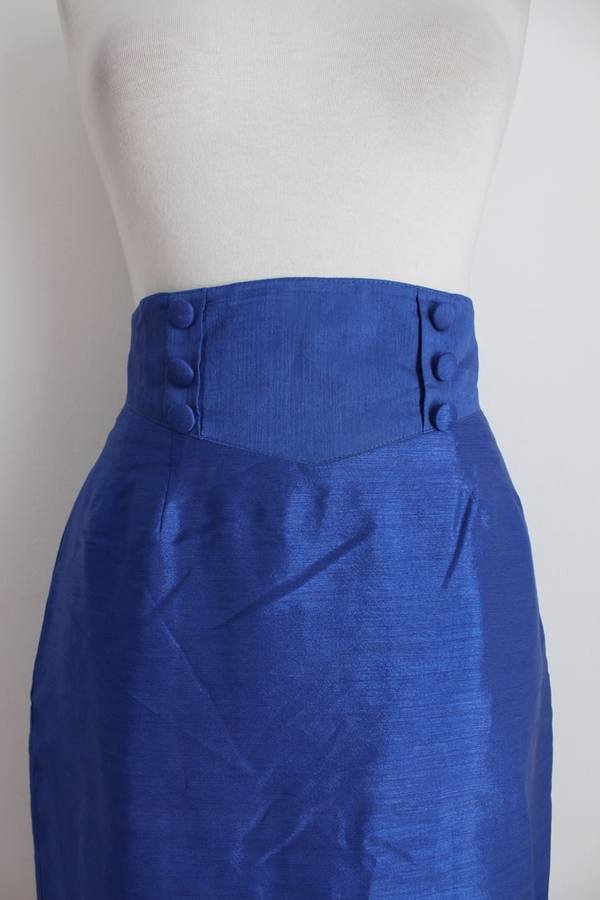 VINTAGE BLUE HIGH WAIST DOUBLE BREASTED PENCIL SKIRT - SIZE 10