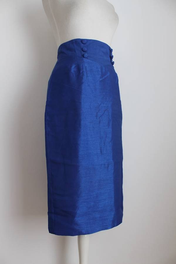 VINTAGE BLUE HIGH WAIST DOUBLE BREASTED PENCIL SKIRT - SIZE 10
